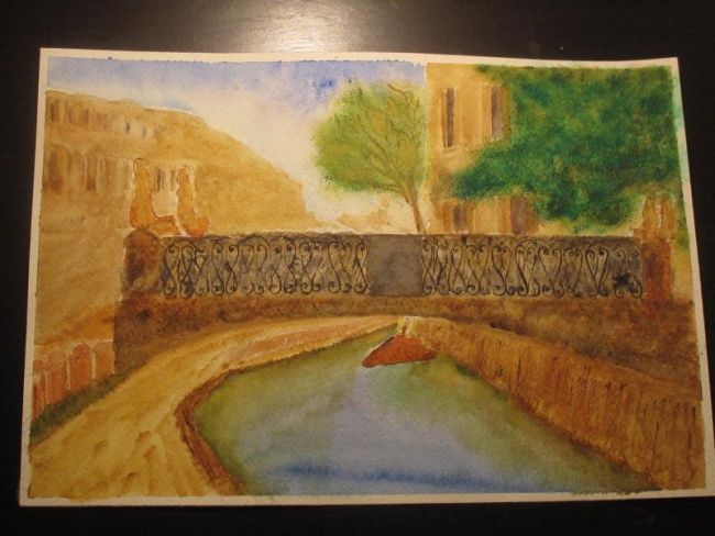 Ζωγραφική με τίτλο "el pont d'innamoraa" από Watercolorwalt, Αυθεντικά έργα τέχνης, Λάδι