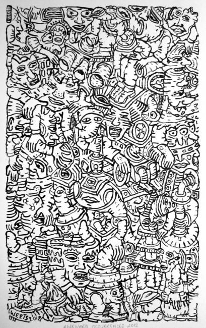 Drawing titled "Awkward occurances" by Eric G. C. Weets, Original Artwork, Ink