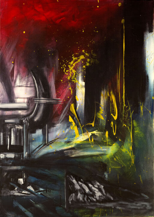 Schilderij getiteld "Ville jaune" door Welter Arnaud, Origineel Kunstwerk, Acryl