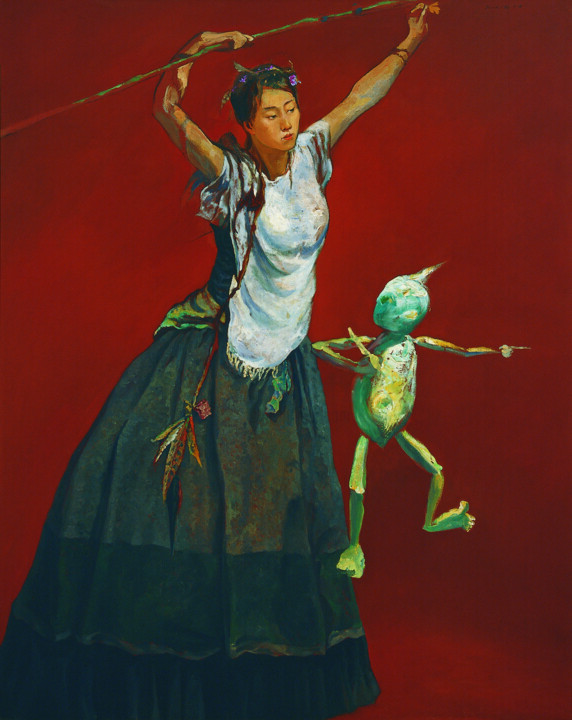 Pittura intitolato "La Marionnette à Fi…" da Wenwu Wen, Opera d'arte originale, Olio