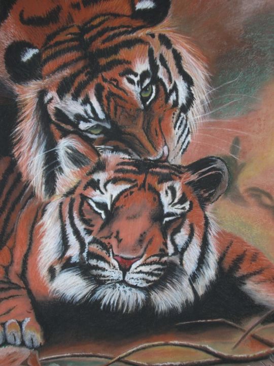 Pittura intitolato "TIGER LOVE" da Malinda Crafford Venter, Opera d'arte originale, Olio
