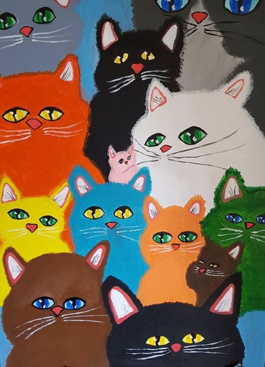 Painting titled "The cat's family" by Willemijn Mensens, Original Artwork