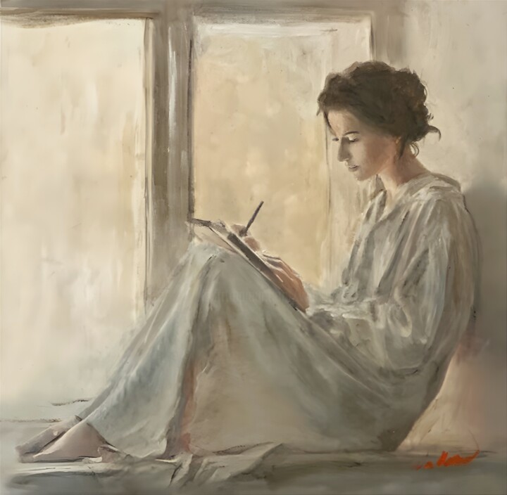 Painting titled "'The Diary'" by William Oxer F.R.S.A., Original Artwork, Oil