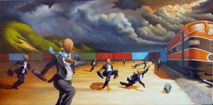 Schilderij getiteld "Nothing says fight…" door William Johns, Origineel Kunstwerk, Olie