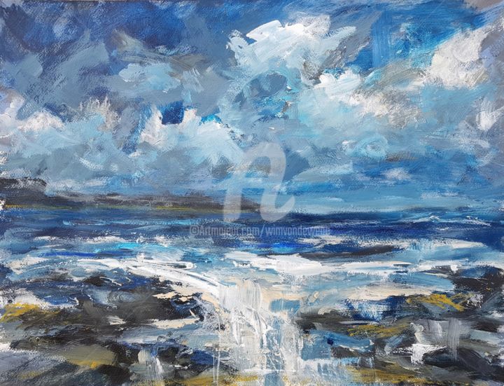 Malerei mit dem Titel "Seascape Domburg Ja…" von Wimvandewege, Original-Kunstwerk, Acryl