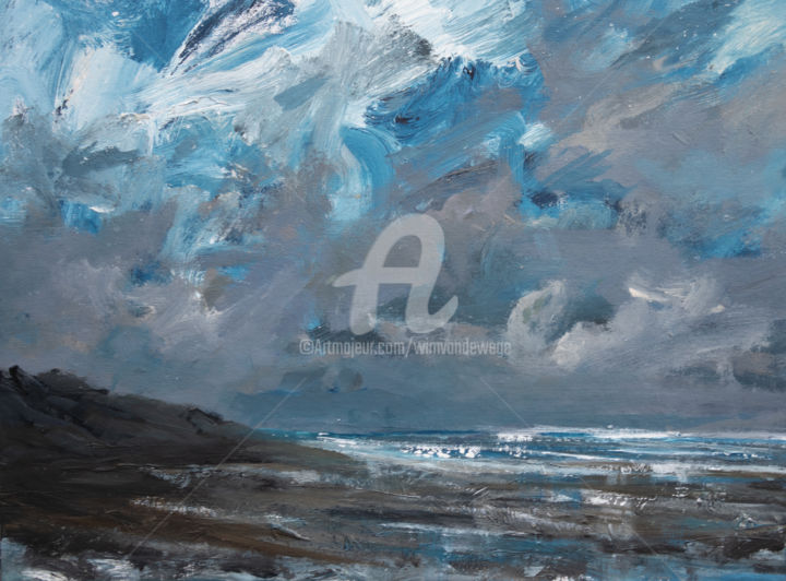 Pintura titulada "Northsea coast sket…" por Wimvandewege, Obra de arte original, Acrílico Montado en Panel de madera