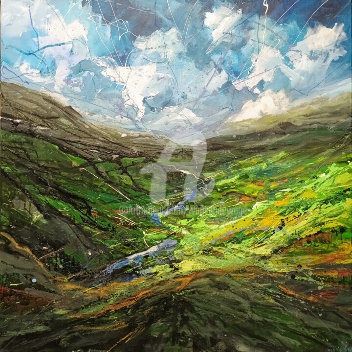 Painting titled "Wales countryside n…" by Wimvandewege, Original Artwork, Acrylic Mounted on Wood Stretcher frame
