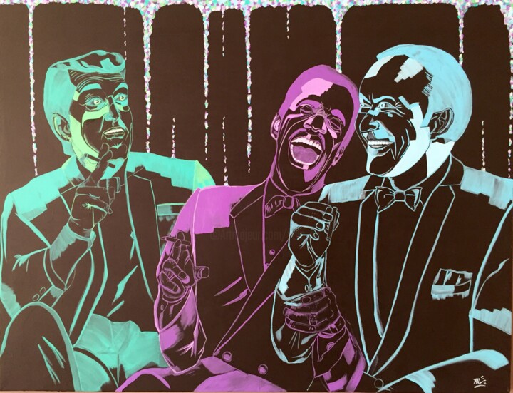 Pittura intitolato ""The (Fun) Rat Pack"" da Xale, Opera d'arte originale, Acrilico Montato su Telaio per barella in legno