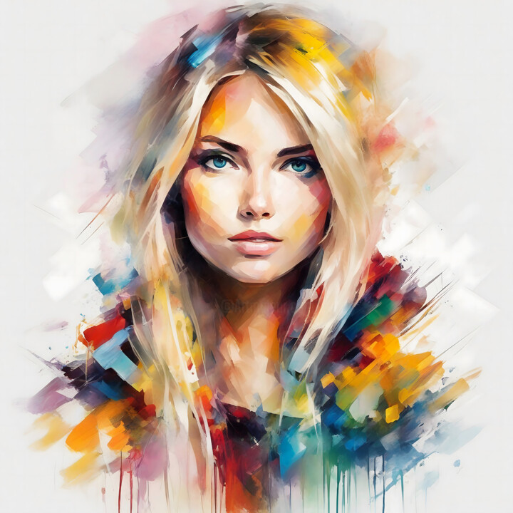 Digital Arts titled "La blonde" by Xav'Art, Original Artwork, Digital Painting