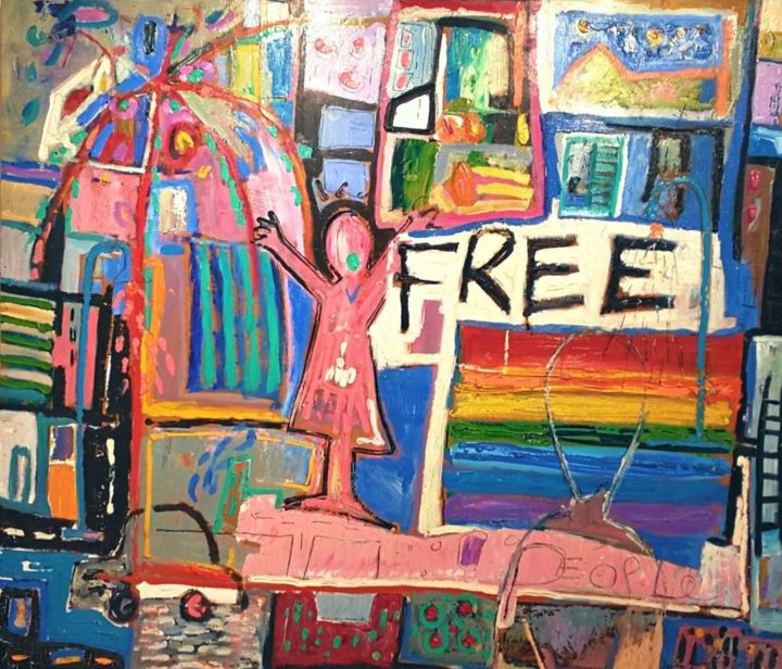 Schilderij getiteld "Free" door Xavi Garcia, Origineel Kunstwerk, Olie