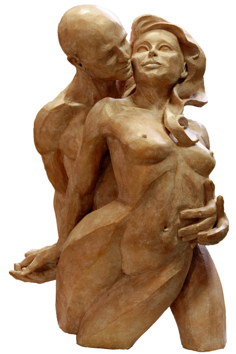 Sculpture titled "Rien que toi et moi" by Xavier Besson, Original Artwork, Terra cotta