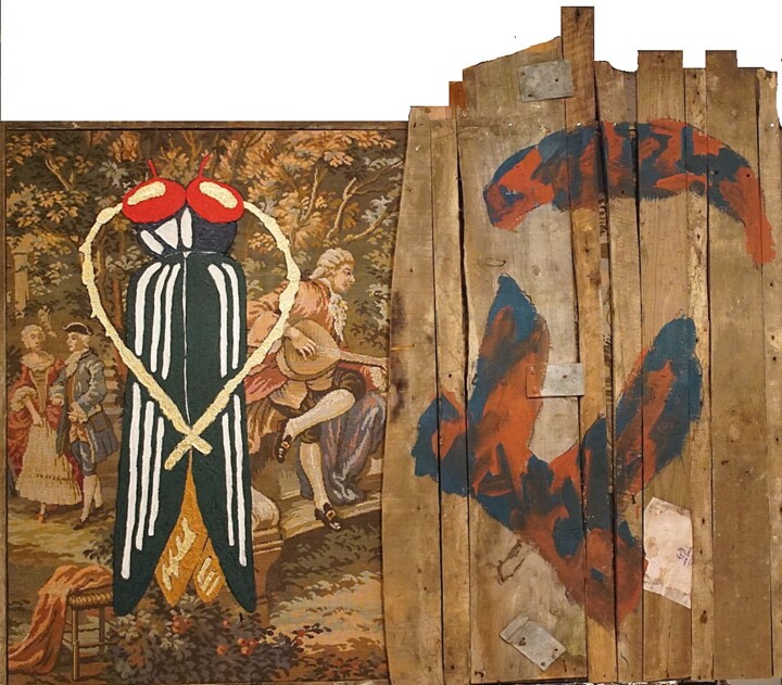 Collages titled "Monologue intérieur…" by Xavier Debeerst, Original Artwork, Oil Mounted on Wood Stretcher frame