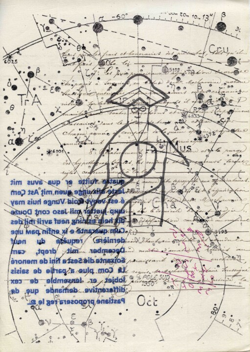 Prenten & gravures getiteld "Cosmographie #10" door Xavier Debeerst, Origineel Kunstwerk, Monotype