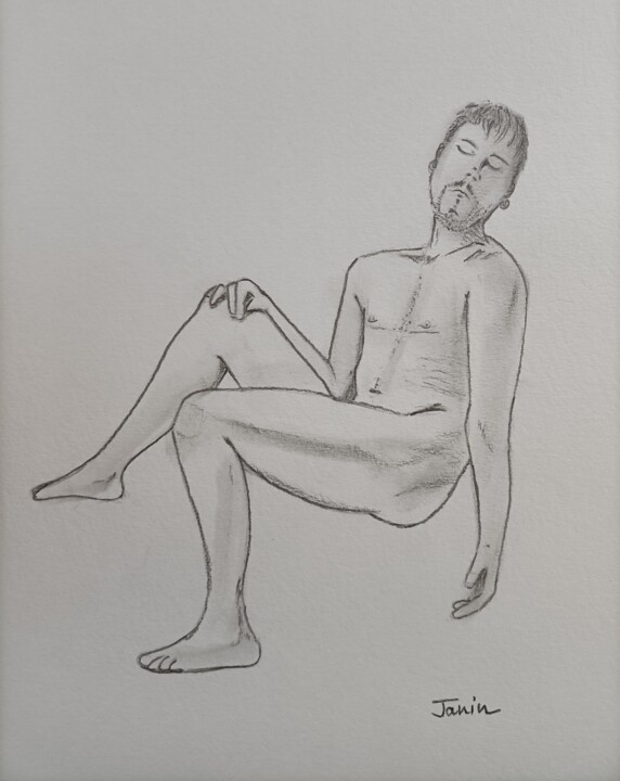 Drawing titled "Etude l'homme nu" by Xavier Laurent Janin, Original Artwork, Pencil