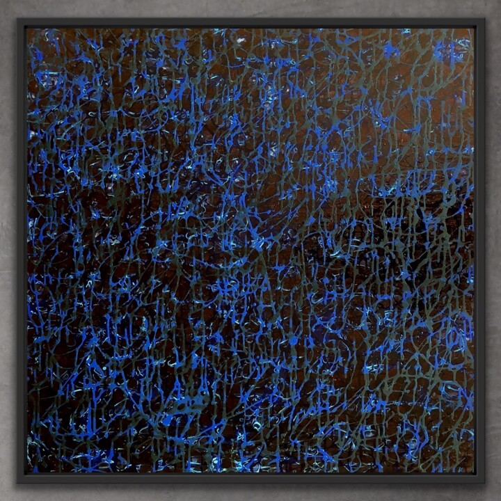 Painting titled "DRIPPING Blue Grey…" by Xaro, Original Artwork, Acrylic Mounted on Wood Panel