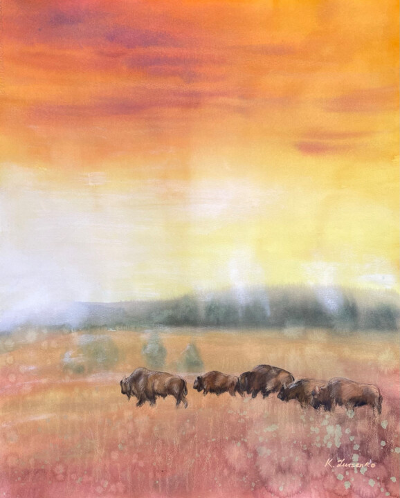 Painting titled "YELLOWSTONE" by Ksenia Lutsenko, Original Artwork, Watercolor