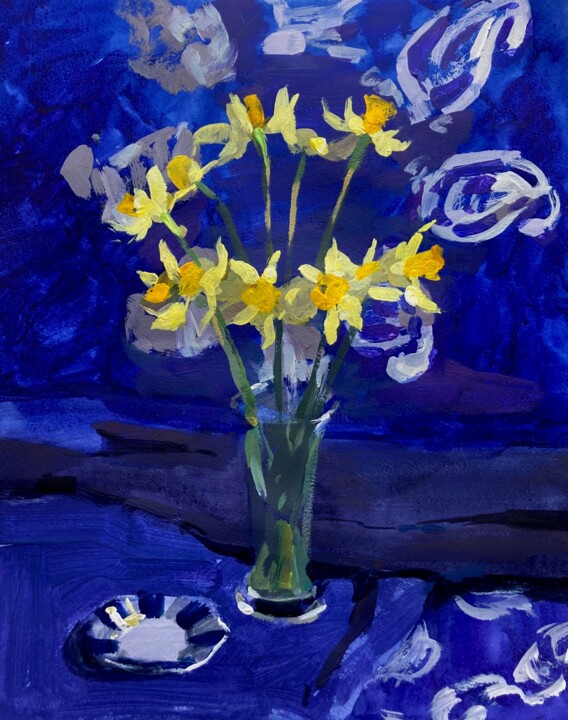 Картина под названием "Daffodils" - Xeyale Bedelova, Подлинное произведение искусства, Акрил