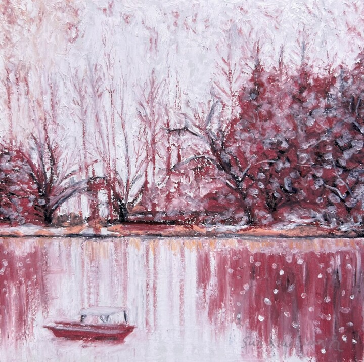 Peinture intitulée "The Lake Mirrors Se…" par Xiaolan Sun, Œuvre d'art originale, Huile