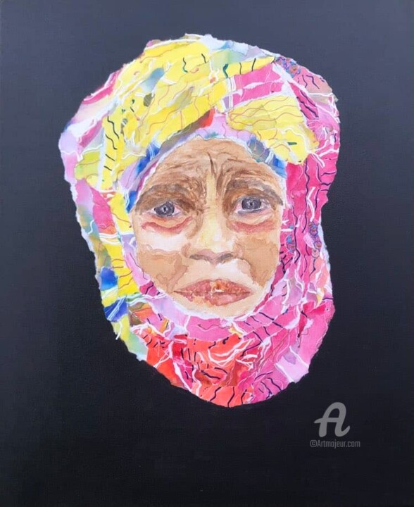 Pintura intitulada "Mon turban fleuri" por Xirkys, Obras de arte originais, Acrílico Montado em Armação em madeira