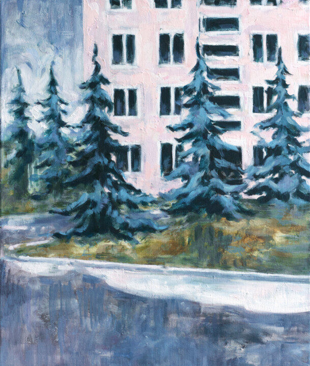 Pintura titulada "Blue spruces" por Yuliya Kachan, Obra de arte original, Oleo