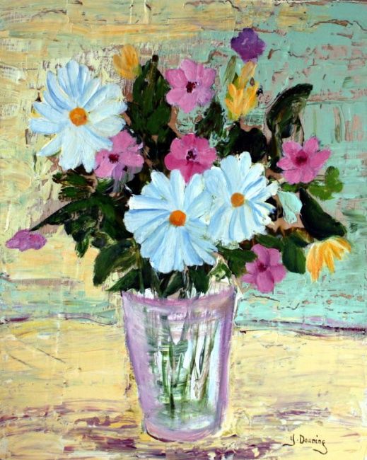 Painting titled "Bouquet de saison" by Yves Downing, Original Artwork, Wax