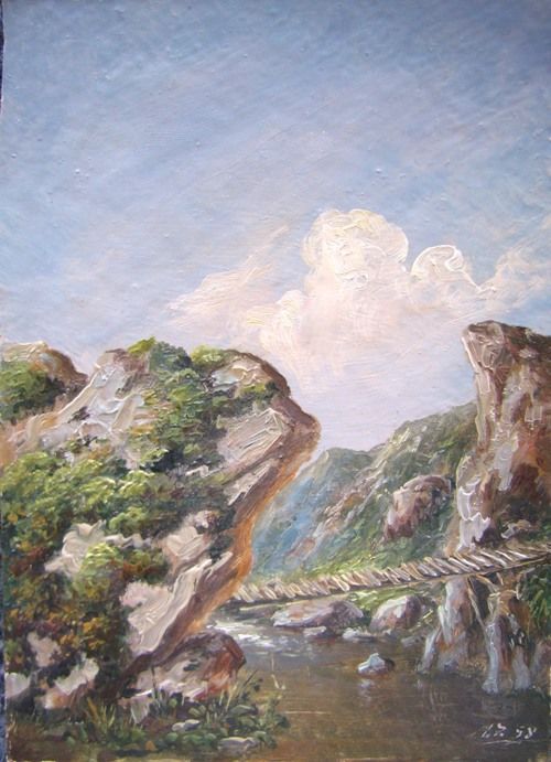 Painting titled "Tiny bridge" by Hero, Original Artwork, Oil