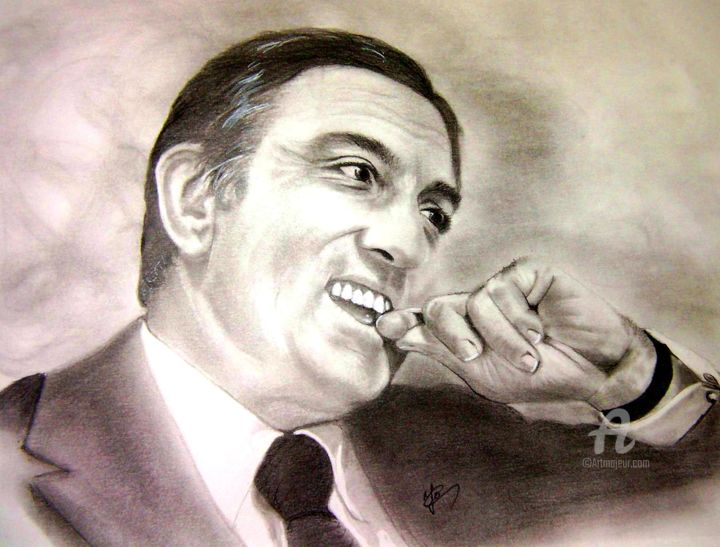 Drawing titled "Lino Ventura" by Yo Portraits, Original Artwork, Pencil