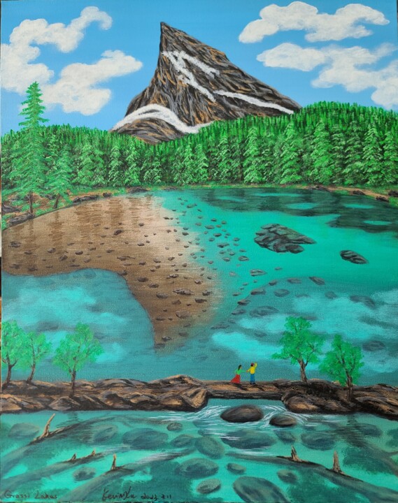 Painting titled "Grassi Lake" by Yongqiang Xu, Original Artwork, Acrylic