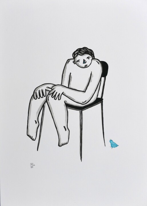 Tekening getiteld "sur ma chaise" door Yorizzyo, Origineel Kunstwerk, Acryl