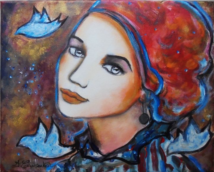 Malerei mit dem Titel "Blue Hope" von Isabelle Charpentier, Original-Kunstwerk, Acryl