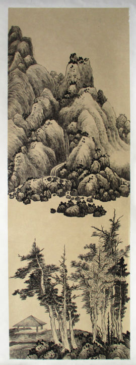 Dibujo titulada "Black Mountain" por Yuan Li, Obra de arte original