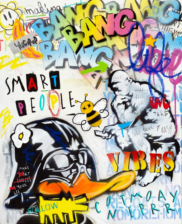 Painting titled "smART PeOPle" by Yugipop, Original Artwork, Acrylic Mounted on Wood Stretcher frame