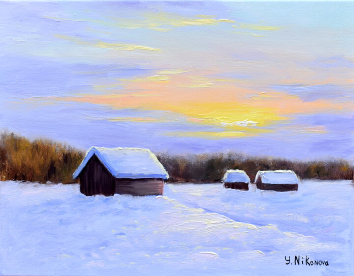 Pintura titulada "Cold Sunset" por Yulia Nikonova, Obra de arte original, Oleo Montado en Bastidor de camilla de madera