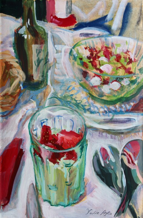 Painting titled "French breakfast" by Yulia Ayko, Original Artwork, Tempera
