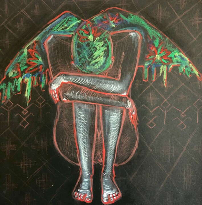 Dibujo titulada "Khustka-wings" por Yuliia Chaika, Obra de arte original, Pastel