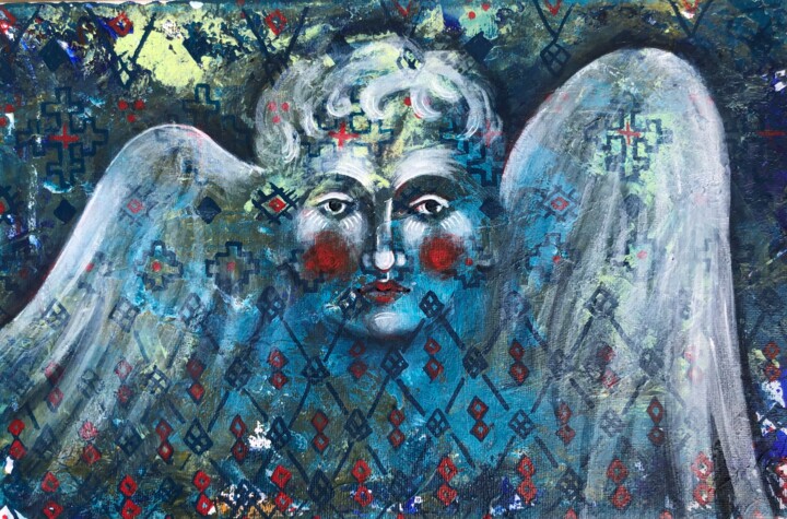 Malerei mit dem Titel "“CHERUB” SMALL BLUE…" von Yuliia Chaika, Original-Kunstwerk, Acryl