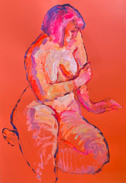 Painting titled "Тude on warm red" by Yuliia Levytska, Original Artwork, Acrylic