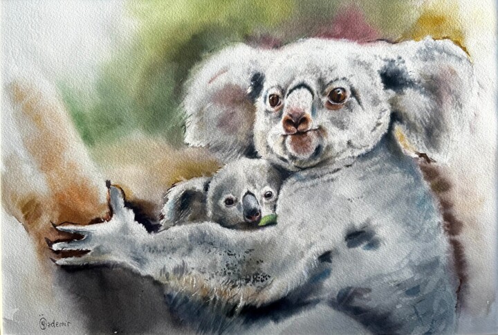 Schilderij getiteld "Koala family" door Yuliya Ozdemir, Origineel Kunstwerk, Aquarel