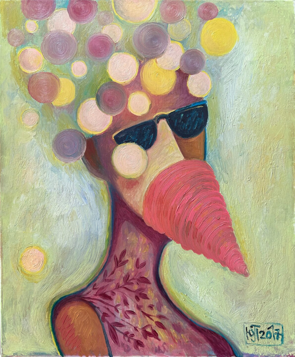 Painting titled "Party-Man" by Yuliya Pochynok (JJ Julia), Original Artwork, Oil Mounted on Wood Stretcher frame