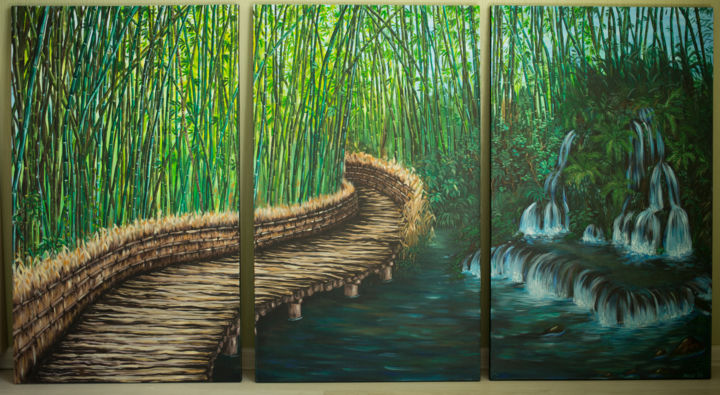 Painting titled "Bamboo Mirage" by Yuliya Trubacheva, Original Artwork, Acrylic