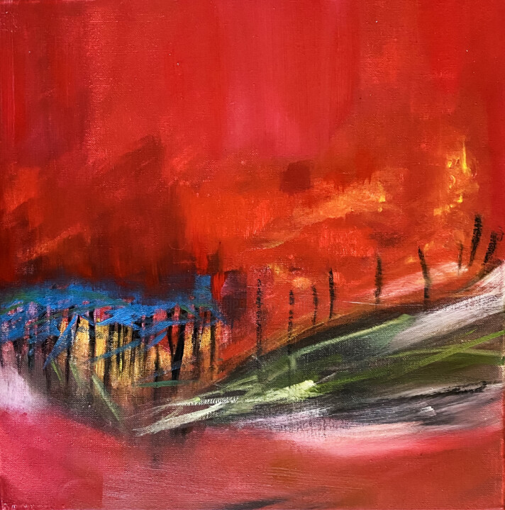 Painting titled "Red path" by Yūrei, Original Artwork, Oil
