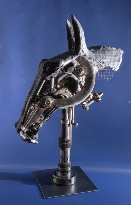 Sculpture intitulée "***Cyber Horse***" par Yuriy Kraft, Œuvre d'art originale, Métaux