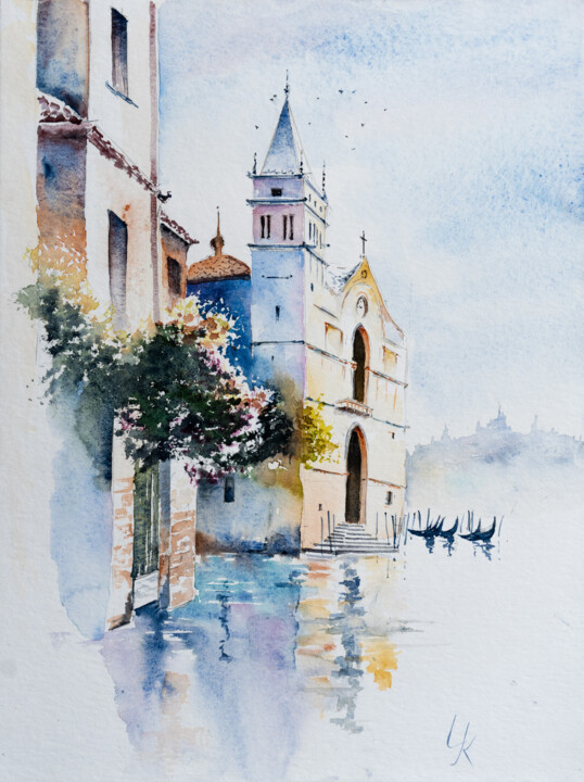 Pittura intitolato ""Whispers of Venice"" da Yuriy Kraft, Opera d'arte originale, Acquarello