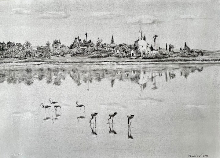 Malerei mit dem Titel "Flamingo arrived" von Yury Peshkov, Original-Kunstwerk, Öl