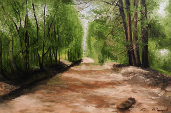 Картина под названием "Forest Road" - Yury Smirnov, Подлинное произведение искусства, Масло