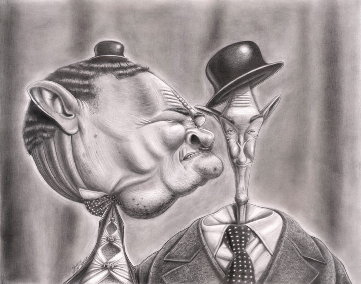 Dessin intitulée "Laurel and Hardy" par Yousef Alimohammadi, Œuvre d'art originale, Crayon