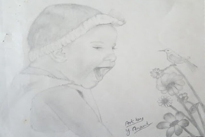 Dibujo titulada "Smiling Baby Pencil…" por Yuvaraj Dhuraisamy, Obra de arte original, Lápiz