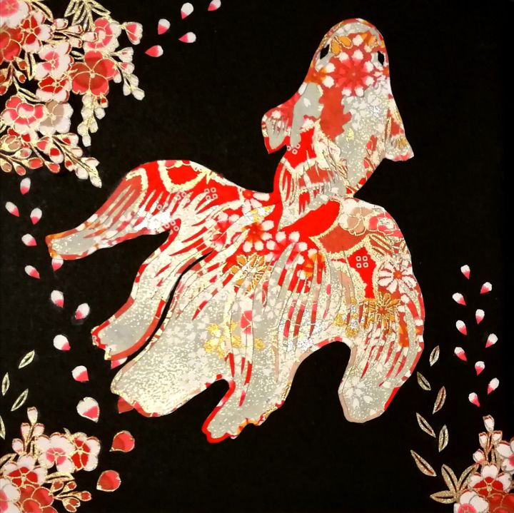Collages titulada "Midnight's gold fish" por Yuzuko Sudo, Obra de arte original, Collages