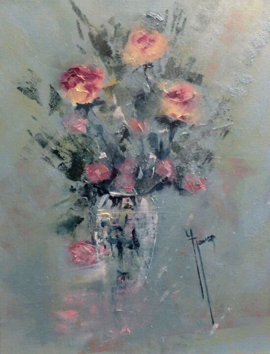 Painting titled "Bouquet magique" by Yveline Javer, Original Artwork, Oil