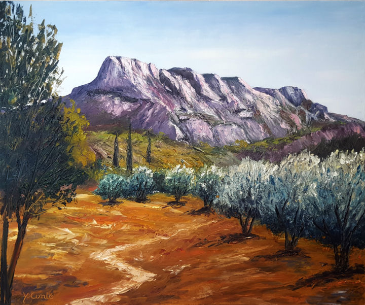 Schilderij getiteld "La Sainte-Victoire" door Yves Conte, Origineel Kunstwerk, Olie